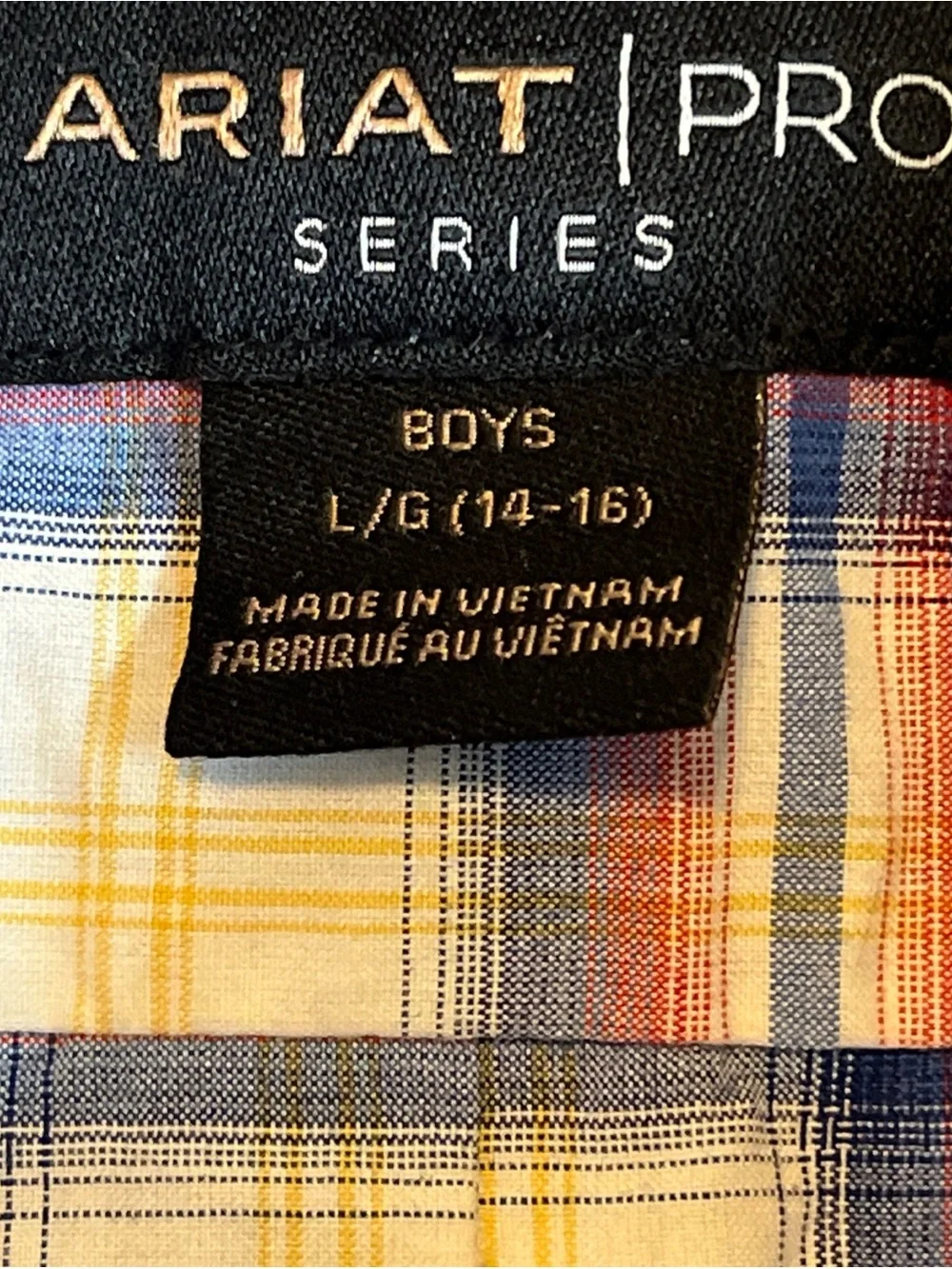 Boys Plaid Button-Down Shirt in White, Blue & Red L